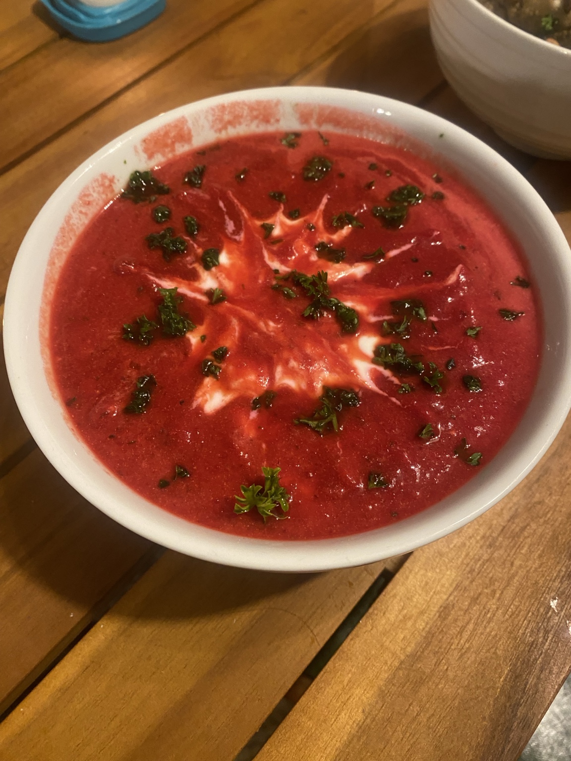 Vibrant beet soup prepared by Gaetano Mazza