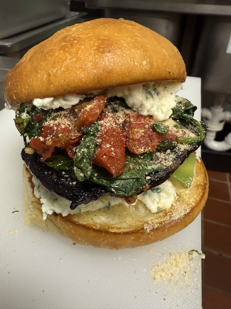 Portobello mushroom burger prepared by Gaetano Mazza